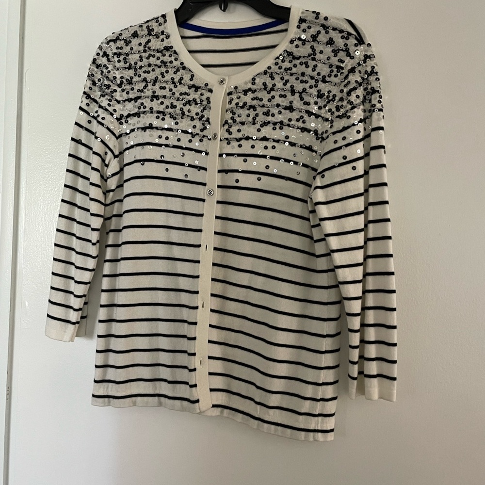 Black and white  Striped Sequin Sweater